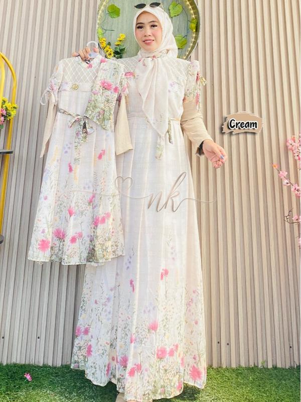 KOLEKSI RANUM|DRESS ARAFA Bisa Couple Ibu & Anak Perempuan FASHION MUSLIM REKOMENDASI GAMIS LEBARAN  Wanita 2025 MEWAH KEKINIAN CERUTY SYARI Abu Set Dung Dress NK Ori 100% By NKOriginal Matt Ceruty Printing Mix Ceruty Polos Set Hijab Segi Empat 7