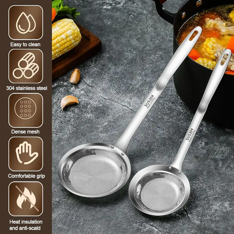 Thìa Lọc Mỡ, Bằng Thép Không Gỉ 304, Lưới Mịn, Để Loại Bỏ Mỡ Và Bọt, Thích Hợp Cho Nồi Lẩu, Lọc Thực Phẩm Chiên, Lọc Lưới, Thìa Lọc Percolator, Dụng Cụ Tiện Ích Nhà Bếp, Dụng Cụ Hữu Ích 0