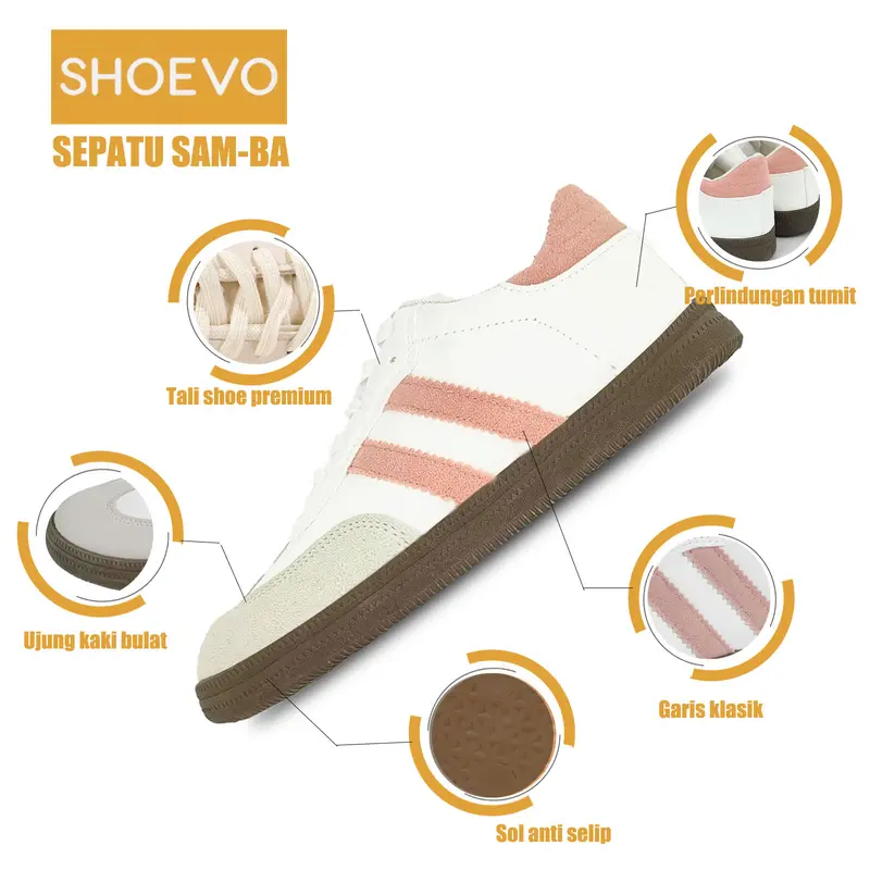 SHOEVO Sepatu Sam-ba Olahraga Wanita Casual dan Nyaman dengan Desain Ujung Bulat dan Bertali  Sneaker Sport  Merah/Biru ST093 2