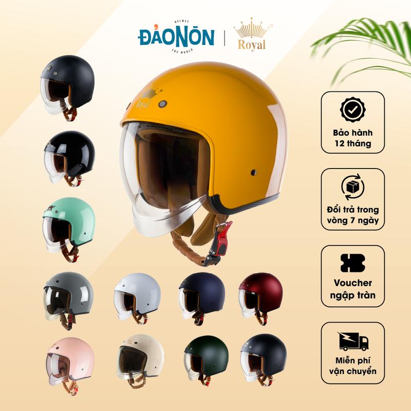  Mũ bảo hiểm 3 4 Royal kính âm M139 đi phượt trơn vân cacbon chính hãng bảo hành 12 tháng 