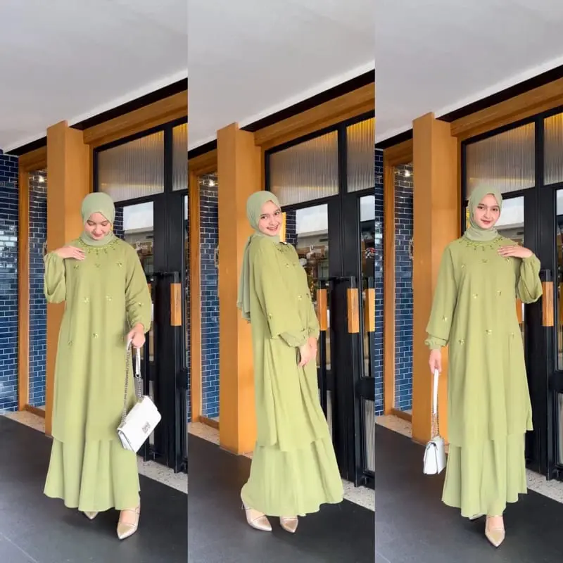Faiza Dress Gamis Malaysian Look Ceruty Babydoll Variasi Payet Dress Melayu Kurung Polos Premium Modern 8
