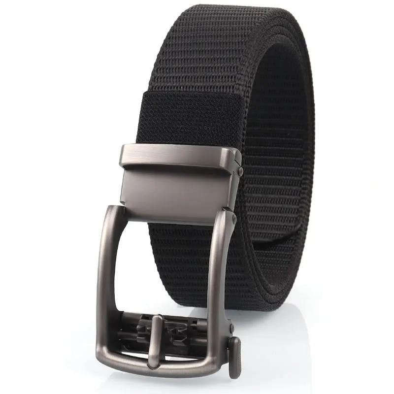 Automatic buckle belt men&#39;s canvas belt young and middle-aged casual business belt buckle-free outdoor military training extended belt