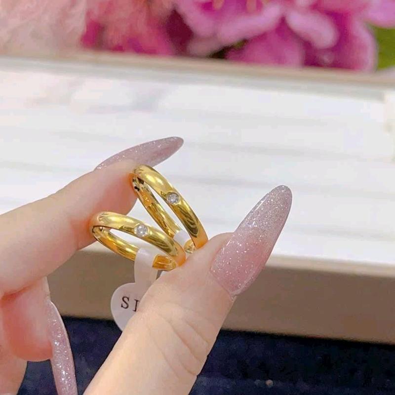Nhẫn cưới nạm đá chìm dành cho cặp đôi/nam/nữ chất liệu titan ko đen gỉ phai màu Women Nữ 1