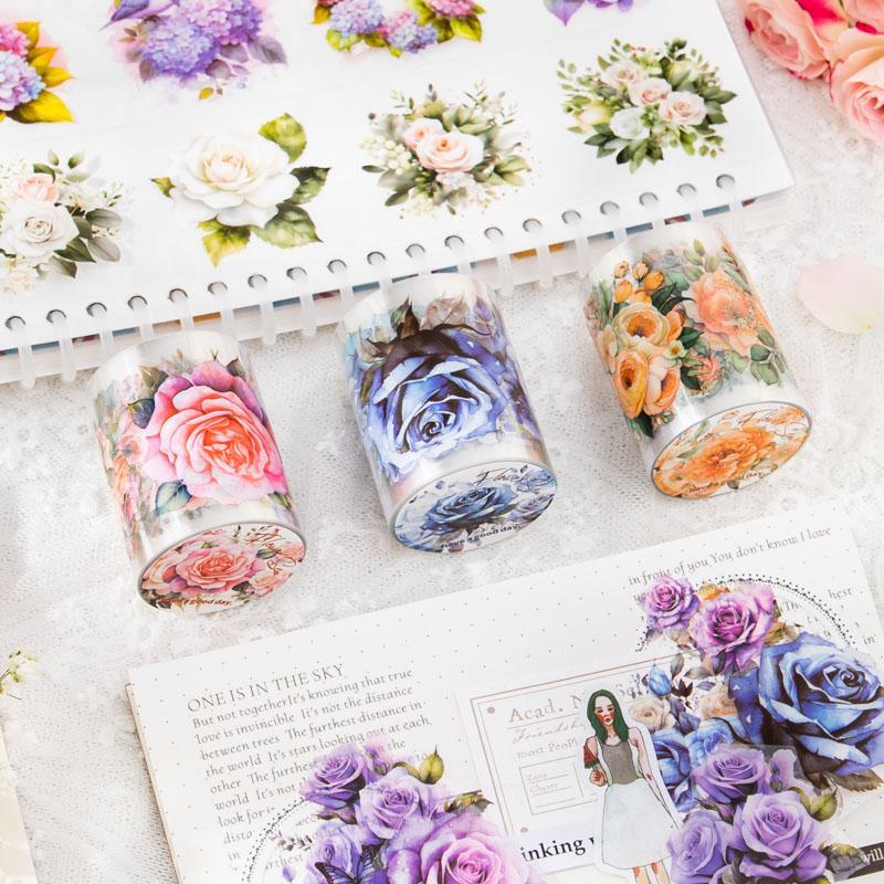 Product Introduction of Random Color Flower Pattern Scrapbooking Sticker (1 Roll), Waterproof PET Decorative Collage Sticker, DIY Scrapbooking Adhesive Sticker Tape, Handmade Crafts 9