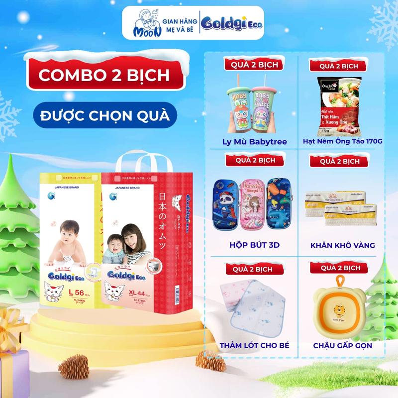 COMBO 2 BỊCH Tã Bỉm Goldgi Eco Nhật Bản Mỏng Nhẹ Thâm Hút Tốt Ngừa Hăm Da Dành Cho Bé