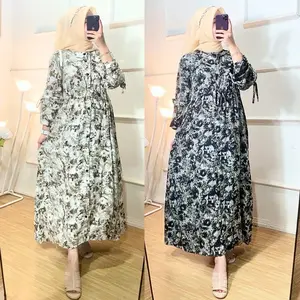 Riana Dress Gamis Wanita Bahan Rayon Diamond Premium Lembut Motif Cantik Nyaman Pita