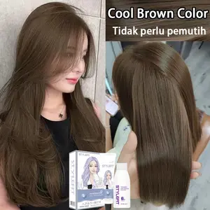 Warna Populer 2025 Cool Brown Pewarna Rambut Cat Rambut Tidak Perlu Pemutih Tidak Merusak Rambut Membuat Wajah Tampak Lebih Putih Hair Color Burgundy Golden Brown Blue Black Coklat Caramel Cranberry Red Milk Tea Ash Brown Pewarna Rambut