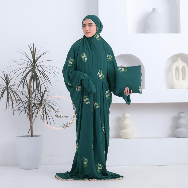Hafidzmukena - Mukena Terusan Dewasa Bordir Aurel Rayon Premium Muslim Katun Mukenah Wanita Cantik Hitam Putih Panjang Renda Mewah musim semi rayon ashgrey Umroh muken  abordir 8