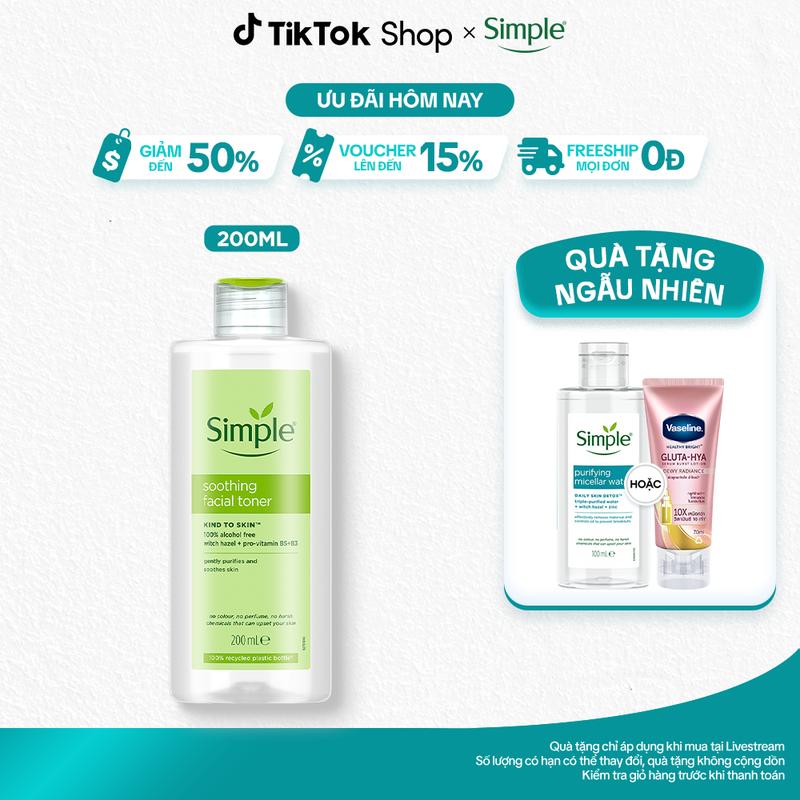 Nước Hoa Hồng SIMPLE Không Chứa Cồn Hỗ Trợ Cân Bằng , Chăm Sóc Da Và Dưỡng Da Mặt 200ml