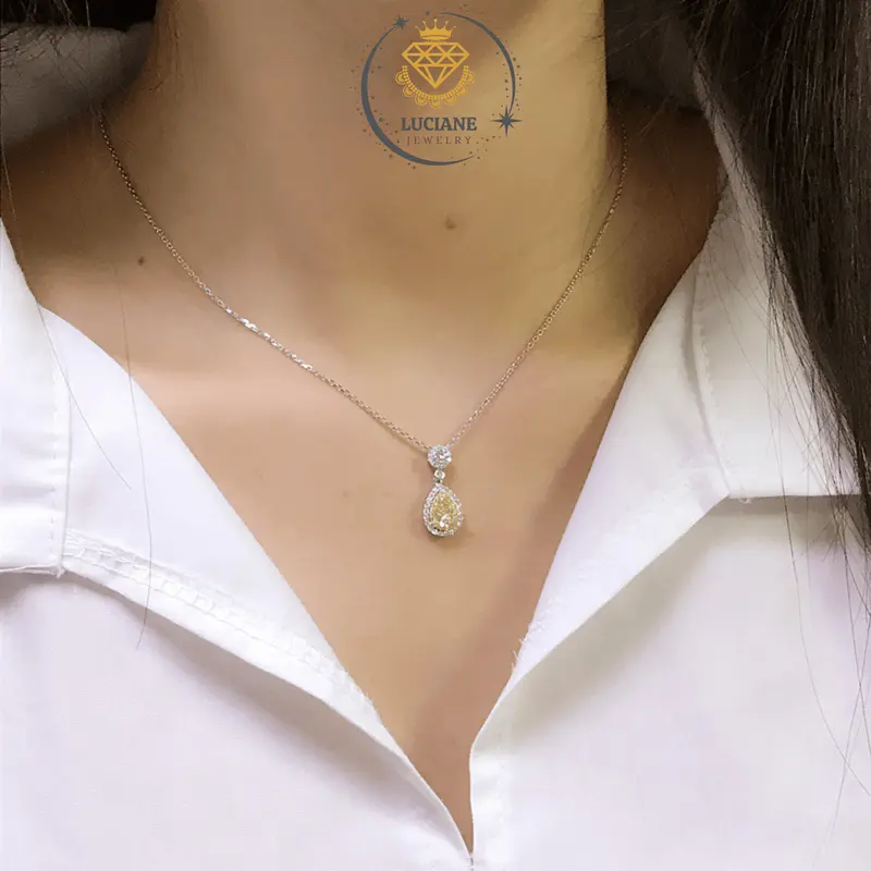 Kalung Liontin Wanita Pendant Water Drop Pear Necklace Diamond Moissanite Perhiasan Cewek Lapis Emas 0