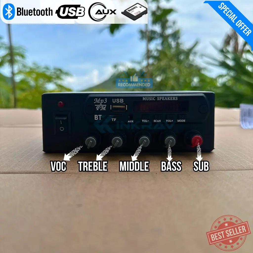 Amplifier Class D 2x120 Watt Mid Subwoofer Bass 5 Potensio TPA 3116D2 12V/24V Bluetooth