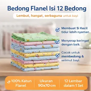 Bedong Bayi 1 LUSIN Bedong Bayi uk. 90x80 Bahan Katun Flanel Isi 12pcs Harga Grosir Pabrik Newborn
