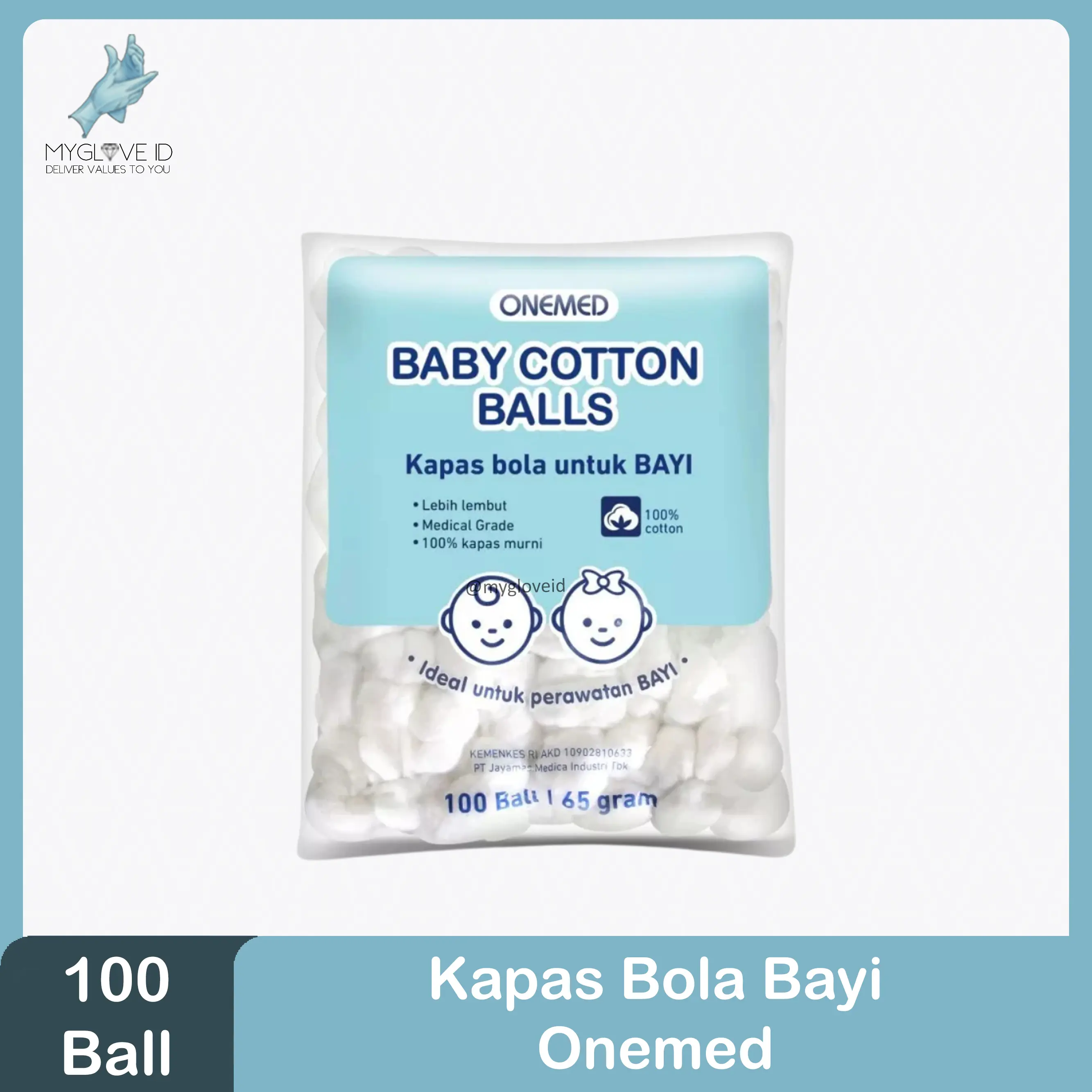 Kapas Bulat Bayi / Baby Cotton Balls 65 gram isi 100 pcs Onemed