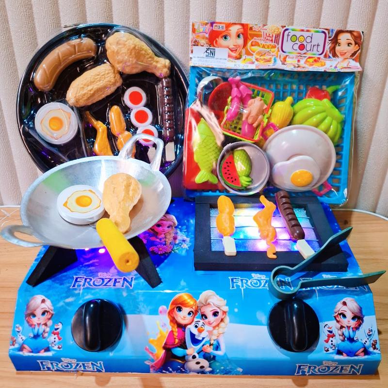 Mainan Masak Masakan Anak Perempuan Usia 3-6 Tahun Dengan Kompor Mini 2 Tungku Lampu LED Toys Frozen 6