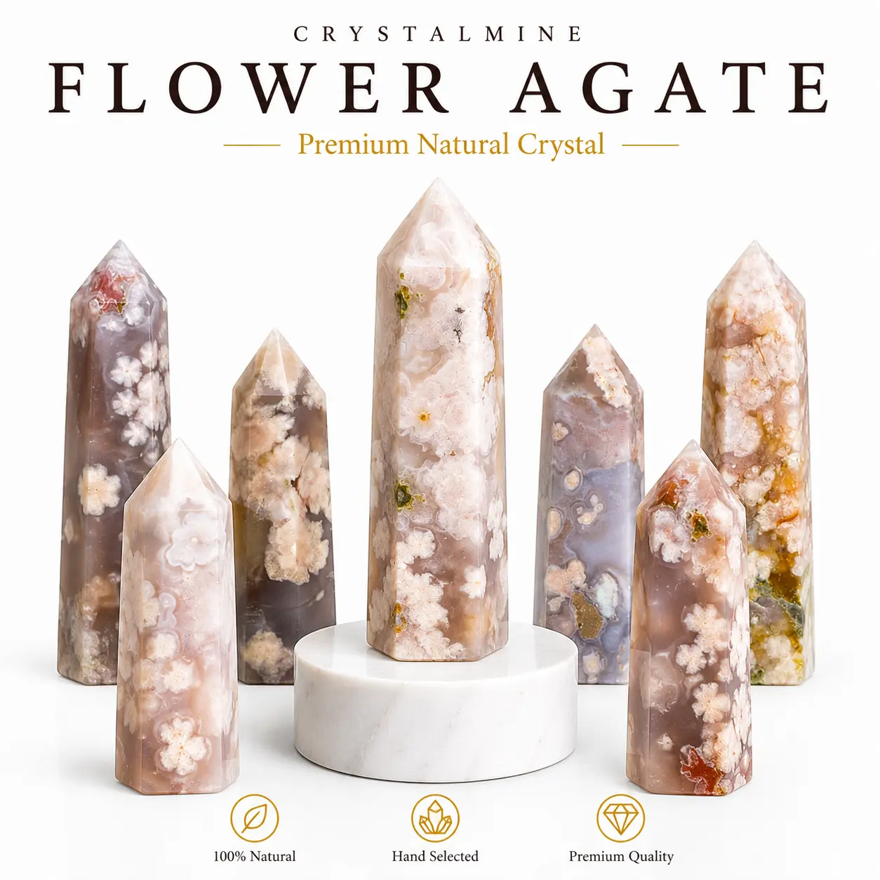 CRYSTALMINE Flower Agate Crystal Tower / Batu Kristal Natural Dekorasi Hiasan Alami Bunga Pajangan