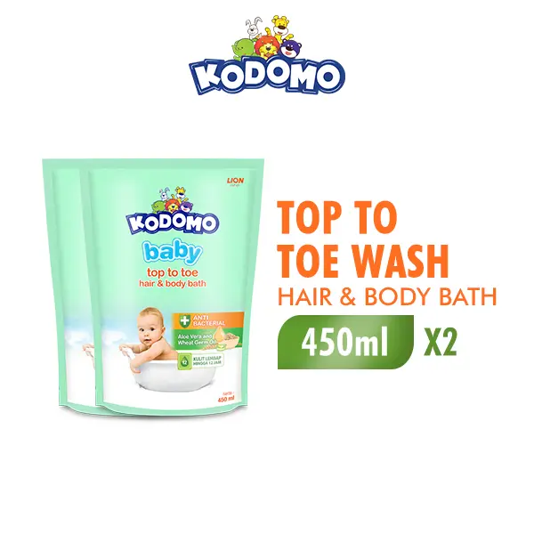Kodomo Hair & Body Bath Top To Toe Aloe Vera Refill 450ml x2 Sabun Kulit Bayi