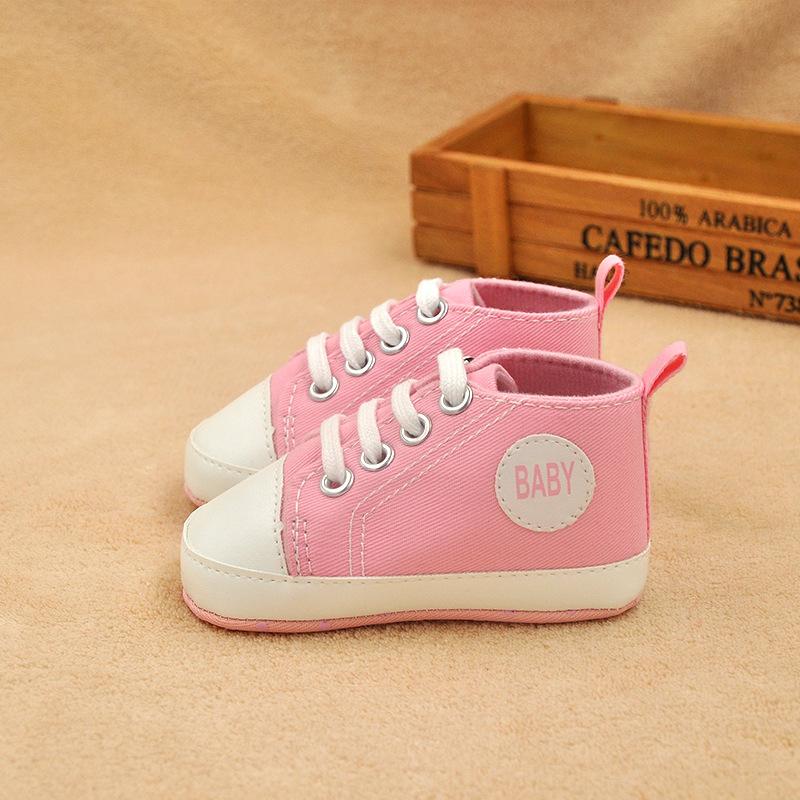 Product Introduction of New Canvas Baby Sports Sneakers Shoes Newborn Baby Boys Girls First Walkers Shoes Infant Toddler Soft Sole Anti-slip Baby Shoes 0-18 M 25