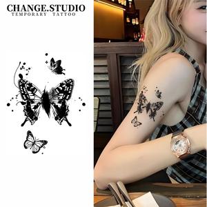 รอยสักชั่วคราว ดีไซน์รอยสักสามผีเสื้อ ติดทนนาน 15 วัน กันน้ำ ไม่กลัวการเสียดสี มาพร้อมสติ๊กเกอร์รอยสัก