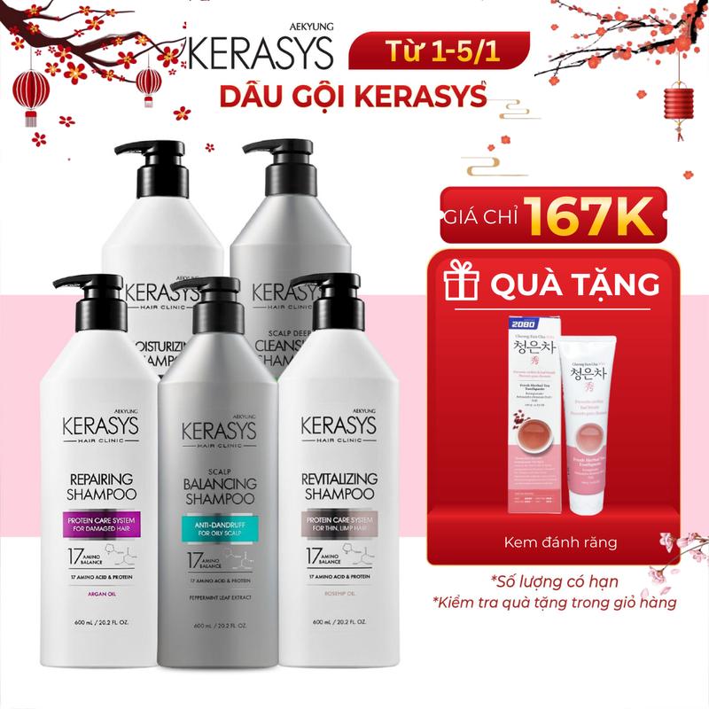 Dầu gội Kerasys Hàn Quốc phục hồi nuôi dưỡng và cân bằng độ ẩm cho tóc yếu hư tổn khô xơ 600ml Dưỡng Tóc dầu gội kerasys kerasys hồng