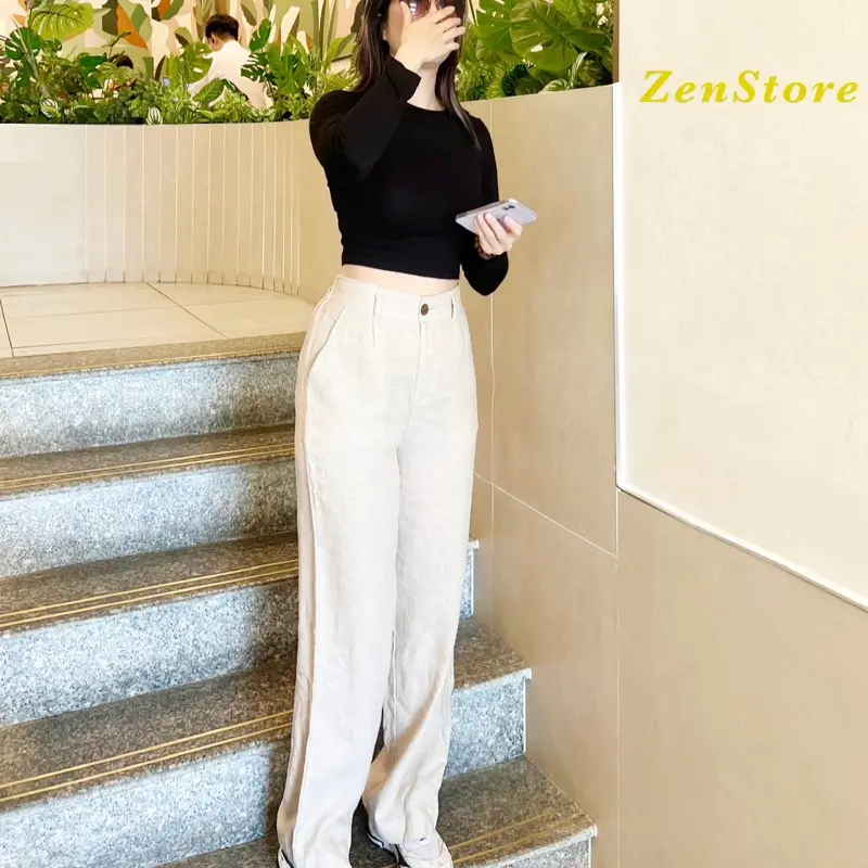 QUẦN SUÔNG NỮ-Chất linen đã xử lý độ rút mềm rũ-lưng thun sau dễ mặc