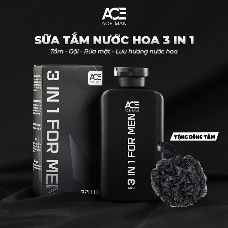 Sữa tắm 3IN 1 nam giới ACEMAN 320 G công nghệ Prebiotic sữa tắm hương nước hoa thơm lâu nam tính kết hợp tắm gội rửa mặt