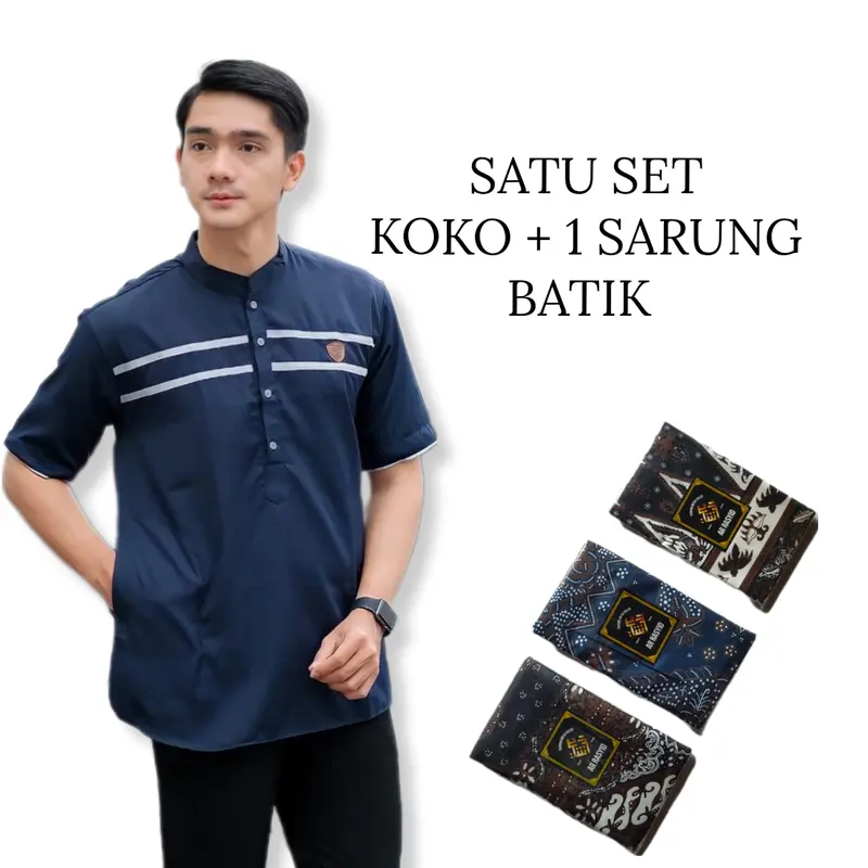 MANGUNA SATU SET BAJU KOKO KURTA LIST 2 DAN SARUNG BATIK DEWASA BAHAN ADEM TEBAL 2