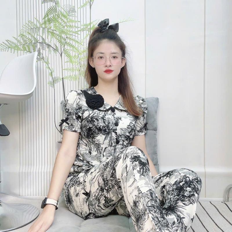 Đồ bộ lụa mango cổ sen đính bông chích ly tay ngắn quần dài phom từ 40 đến 70kg 6