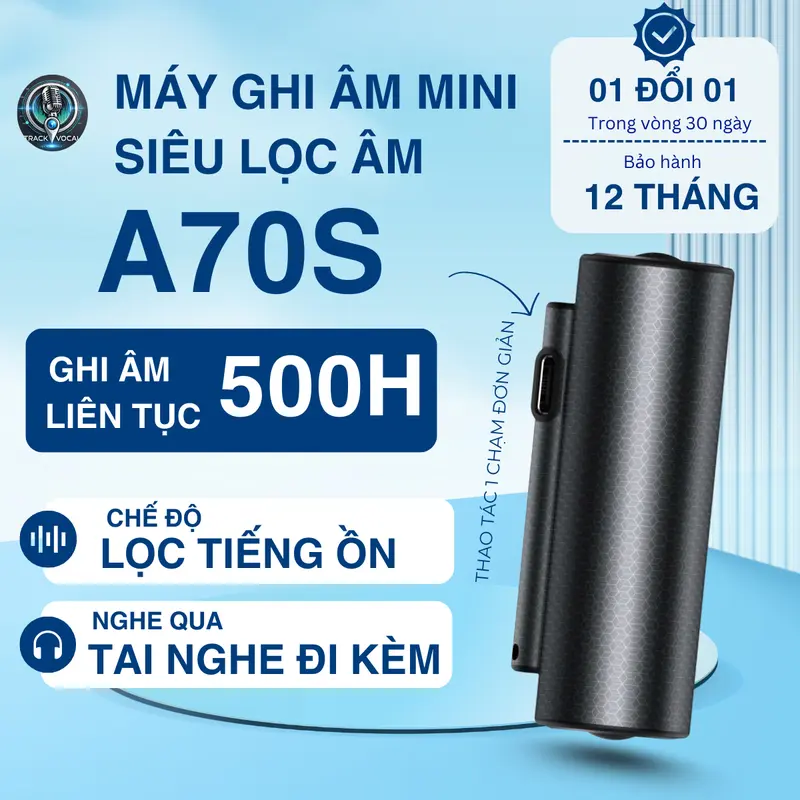 Máy ghi âm mini chuyên nghiệp siêu lọc âm A70S pin 20-25 ngày Máy thu âm giọng nói siêu nhỏ gọn, Bảo hành 12 tháng 0