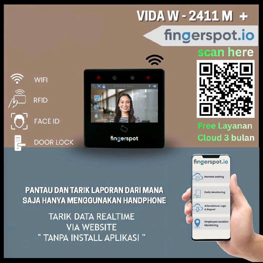 Mesin Absens Wajah Fingerspot Vida W2411M Bisa Pakai KTP / emoney