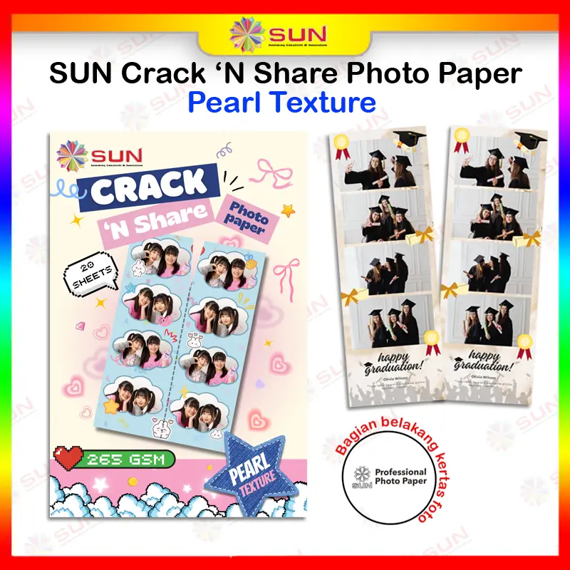 Kertas foto - SUN Crack 'N Share Photo Paper 4R (Bisa di Crack / dibagi / dirobek) menjadi 2 Bagian