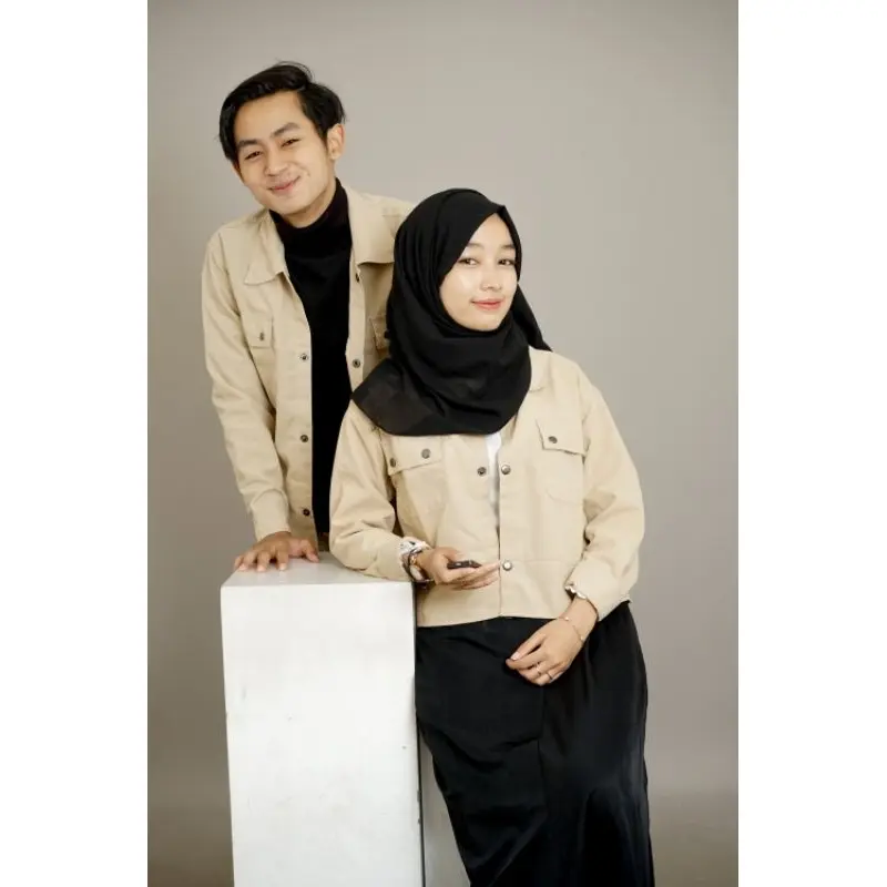 Kemeja Set Couple Crop Outer - Kemeja Kanvas Couple Sudah 2 Pcs - Baju Couple Pria Wanita Korean Style