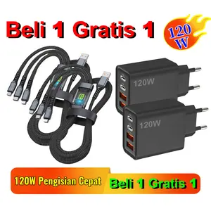 [beli satu gratis satu]120w pengisi daya kepala + 3in1 baris pengisi daya cepat IOS Lightning dan Android Type 100w multifungsi