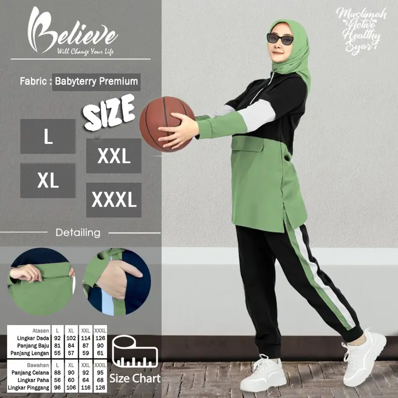 RV SET Setelan Kaos Celana Olahraga Muslimah Training Senam Wanita Lengan Panjang Jumbo Big Size L XL XXL XXXL / SAKA baju celana muslim panjang sport sporty polos 2