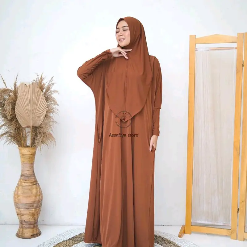 Abaya One Set Kerudung+Ciput Lengan Resleting Terbaru Casual Silver elegan xl 3