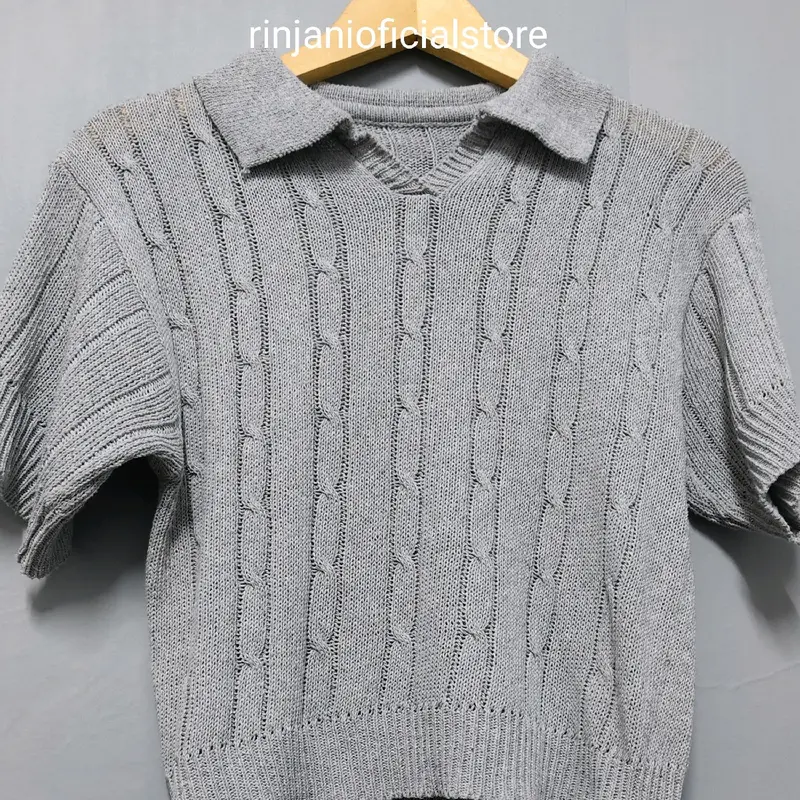 Clara baju rajut style korean best product Bunga Fit Garis Lembut Wanita Knitwear Nyaman Lengan Pendek 7