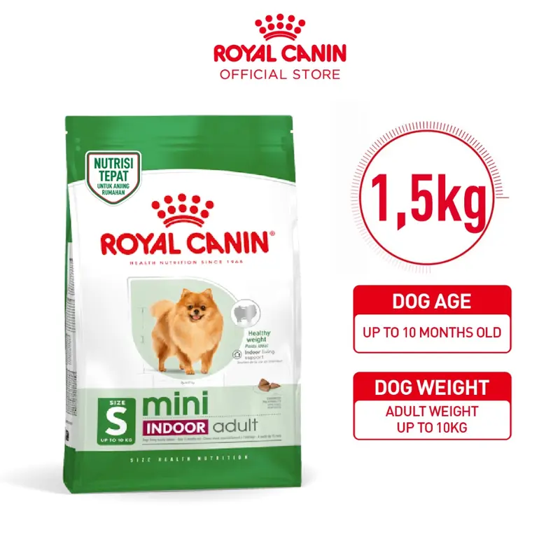 Royal Canin Mini Indoor Adult (1.5kg) Dry Makanan Anjing Dewasa - Size Health Nutrition 0