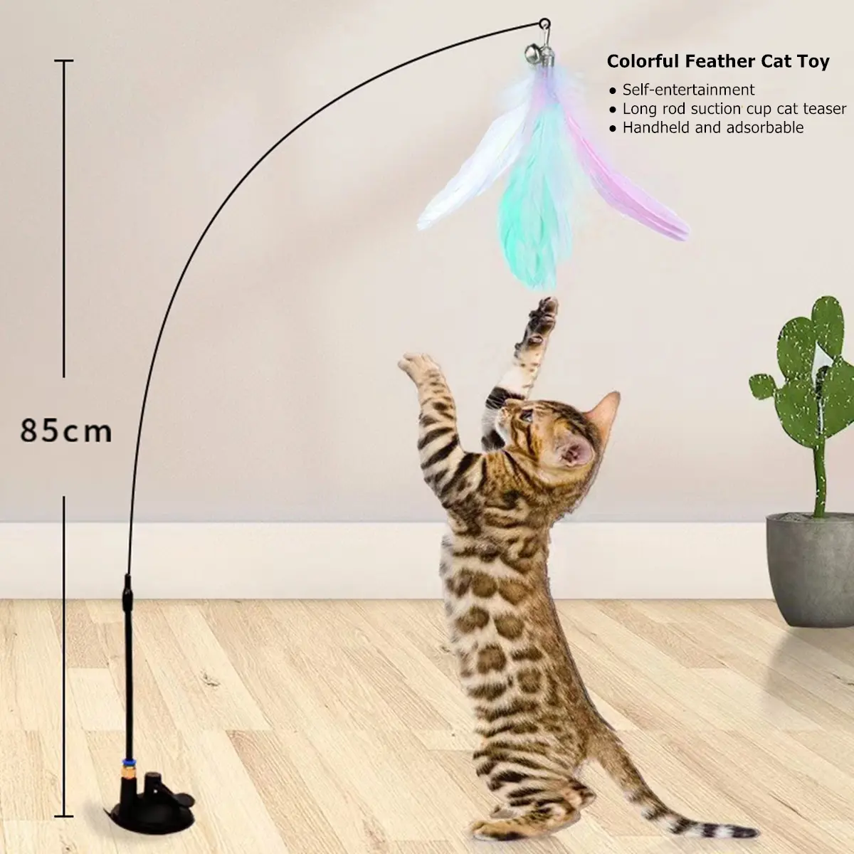 Cat Toy color feather tease stick cat teaser stick with glass door ceramic wood