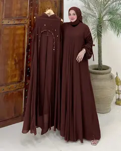 ELORA DRESS Gamis 2025 Model Terbaru Abaya Turkey Maxi Dress Arab Saudi Payet Mutiara Zephy Turki Umroh Dubai India Wanita Ceruty Babydoll Premium Full Puring Maroon Size S M L XL XXL Elegan & Mewah Outer Kondangan