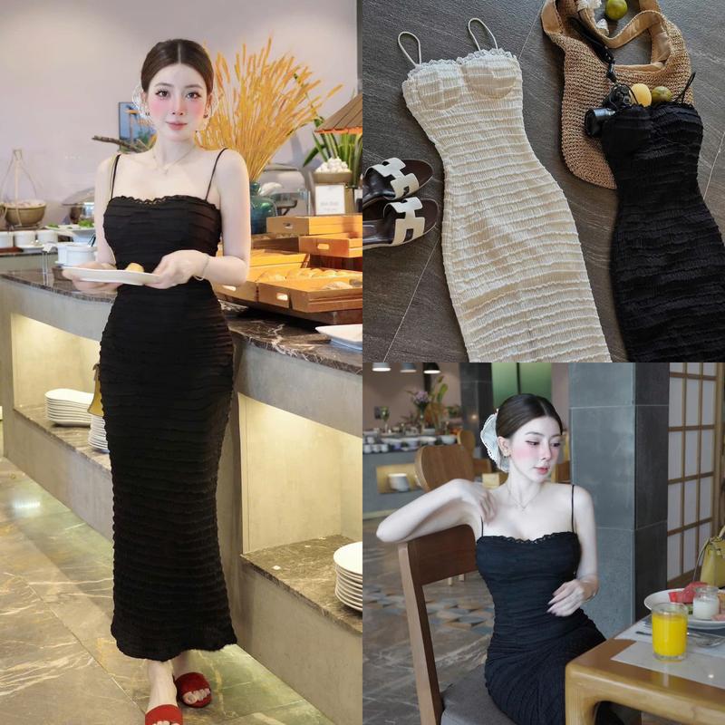 HÀNG CÓ SẴN E51 Váy body ren sóng dáng dài co giãn