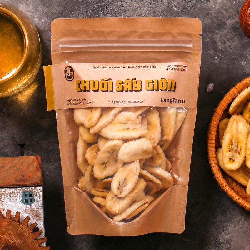 Khoai lang vàng sấy giòn Langfarm, 120g, bịch, mẫu kraft 1 mặt trong