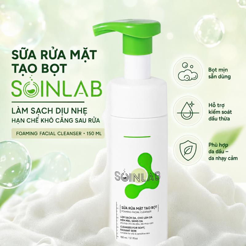 Sữa Rửa Mặt Tạo Bọt SOINLAB Foaming Facial Cleanser 150ml làm sạch dịu nhẹ cho…