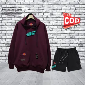 Oneset Hoodie Celana Pendek Pria Wanita Distro Stelan Sweater Celana Cargo Bahan Flecee Size M L XL XXL Hitam Motif Sauth Gank Setelan Katun Dewasa Polos Casual Unisex