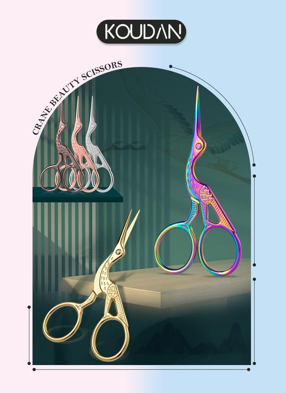 Product Introduction of Scissors Nail Art Manicure Tool Crane Shape Coloful Curved Head Eyebrow Chinese Style KOUDAN 10