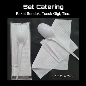 Disposable Tableware. Paket sendok, tusuk gigi, tisu. Set catering 50 pcs. Kertas Plastik