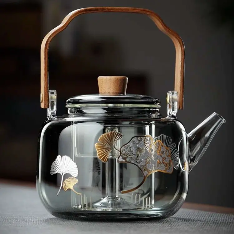 Ấm Trà Tích Hợp, Thủy Tinh Borosilicate Cao, Thiết Kế Hoa Bạch Quả, Chó, Óc Chó, Ấm Nước, Hơi Nước Ba Bile, Ấm Nước Chùm Nâng