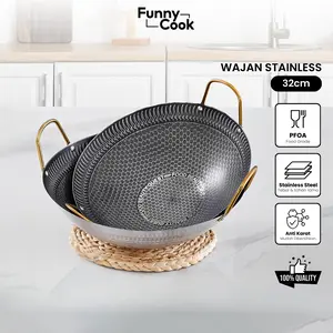 [EXCLUSIVE MALL] Funnycook Wajan Penggorengan Kenceng Stainless Steel SUS 304 Ukuran 34cm 32cm Kitchenware