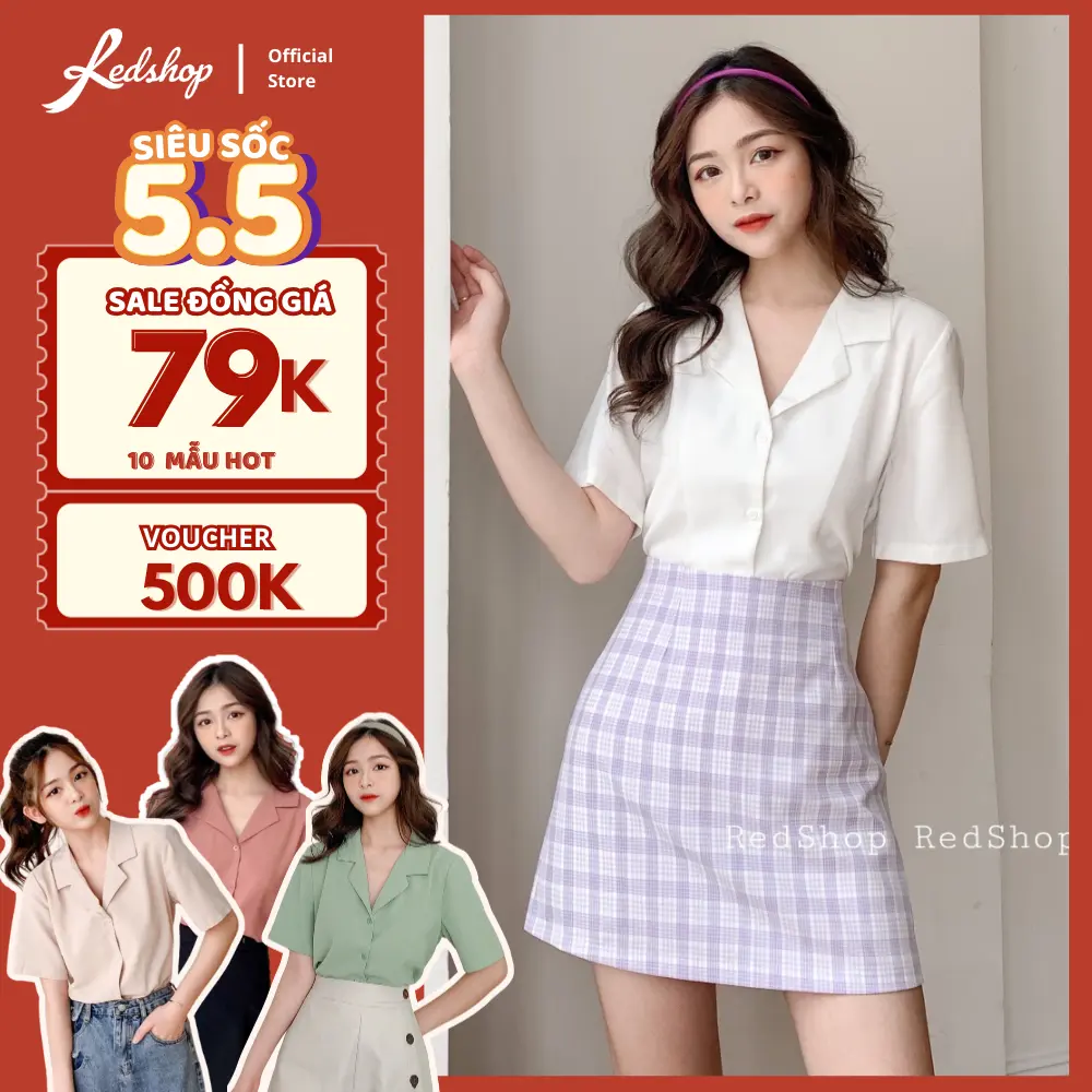 Áo Sơ Mi Nữ Tay Lỡ Cổ Vest Vải Đũi Hàn Mịn Basic Red Shop 27824 - Màu Trắng -  Women Top Shirt Voi Nhung