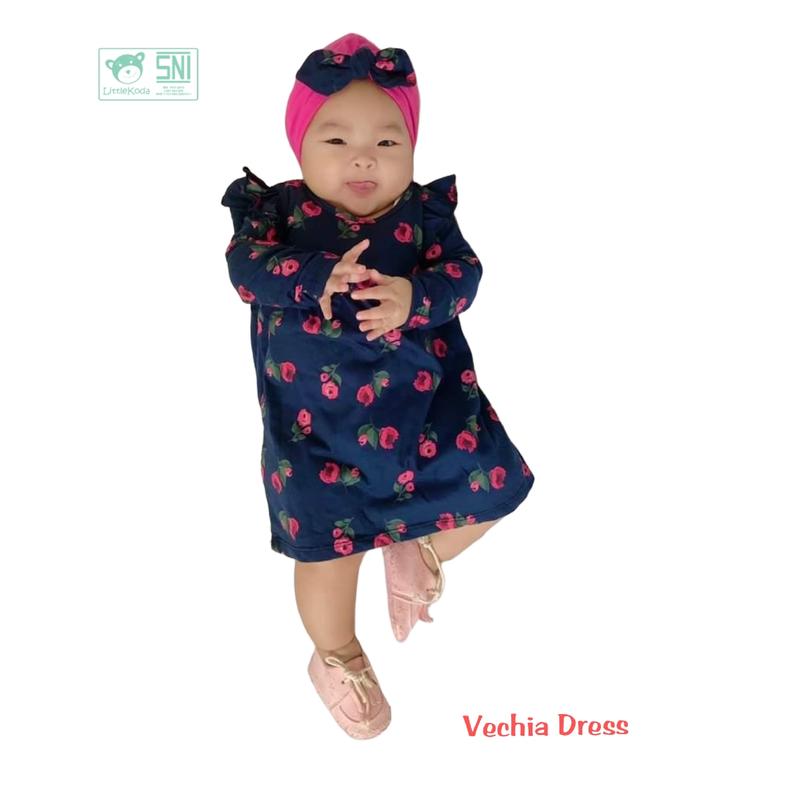 Little Koda Vechia Dress Bayi Anak Perempuan Free Headwrap 6-24 Bulan SNI 3