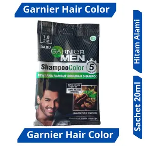 Garnier Men Shampoo Hair Color Hitam Alami, Semir/Pewarna Rambut