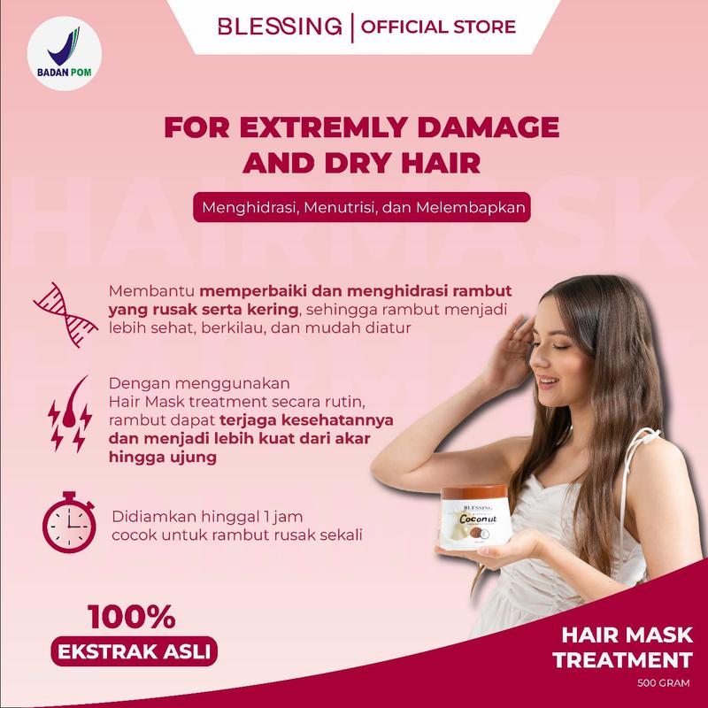 BLESSING Hair Mask Treatment 500 Gr | Masker Rambut | Hair Care Mask | Hair Treatment with Coconut Perawatan 1